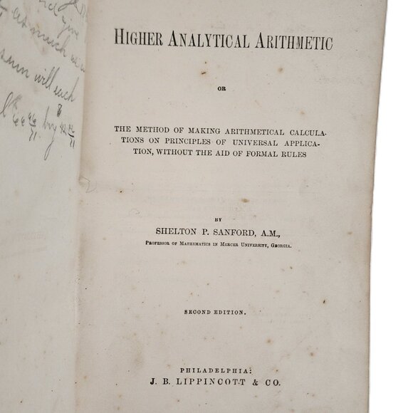 Higher Analytical Arithmetic 1870 HC by Shelton P Sanford 2nd Ed RARE DISC